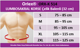 Orlex ORX-K 514 LUMBOSAKRAL KORSE Çelik Balenli (26 cm)