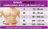 Orlex ORX-K 515 LUMBOSAKRAL KORSE Çelik Balenli (32 cm)