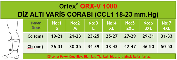 Orlex DİZ ALTI VARİS ÇORABI (CCL1 / 18-23 mm.Hg)