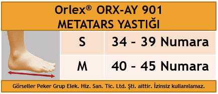 Dampigo ORX-AY901 metatars yastığı, alerji yapmayan silikon malzemeden üretilmiş, metatars başlarındaki basıncı hafifleten ve ayak sağlığını destekleyen konforlu ayak yastığı beden tablosu