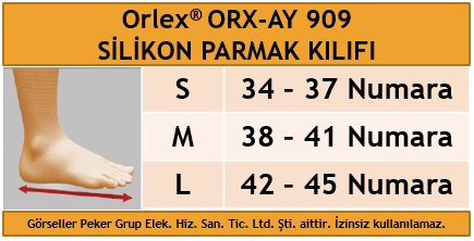 Dampigo ORX-AY910 silikon parmak kılıfı, sürtünmeye bağlı nasır ve kollozitlerin neden olduğu ağrıyı hafifleten, cildi tahriş etmeyen hipoalerjenik silikon destek ürünü beden tablosu