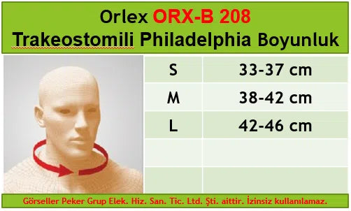 Dampigo ORX-B208 Trakeostomili Philadelphia Boyunluk, beden tablosu