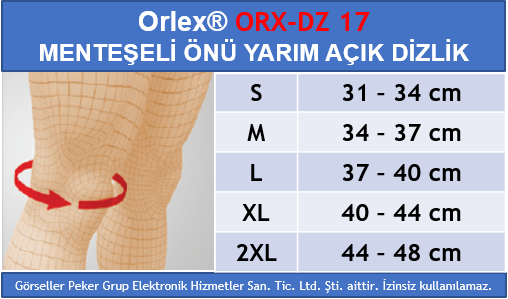 Dampigo ORX-DZ17 Menteşeli Önü Yarım Açık Dizlik, beden tablosu