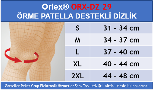 Dampigo ORX-DZ29 Örme Patella Destekli Dizlik, beden tablosu