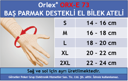 Dampigo ORX-E73 Baş Parmak Destekli El Bilek Ateli, beden tablosu