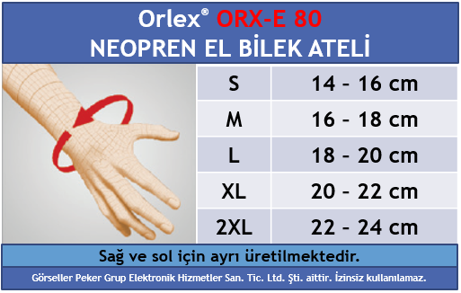 Dampigo ORX-E80 Neopren El Bilek Ateli, beden tablosu