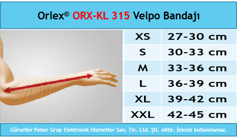 Dampigo ORX-KL315 Velpo Bandajı, beden tablosu