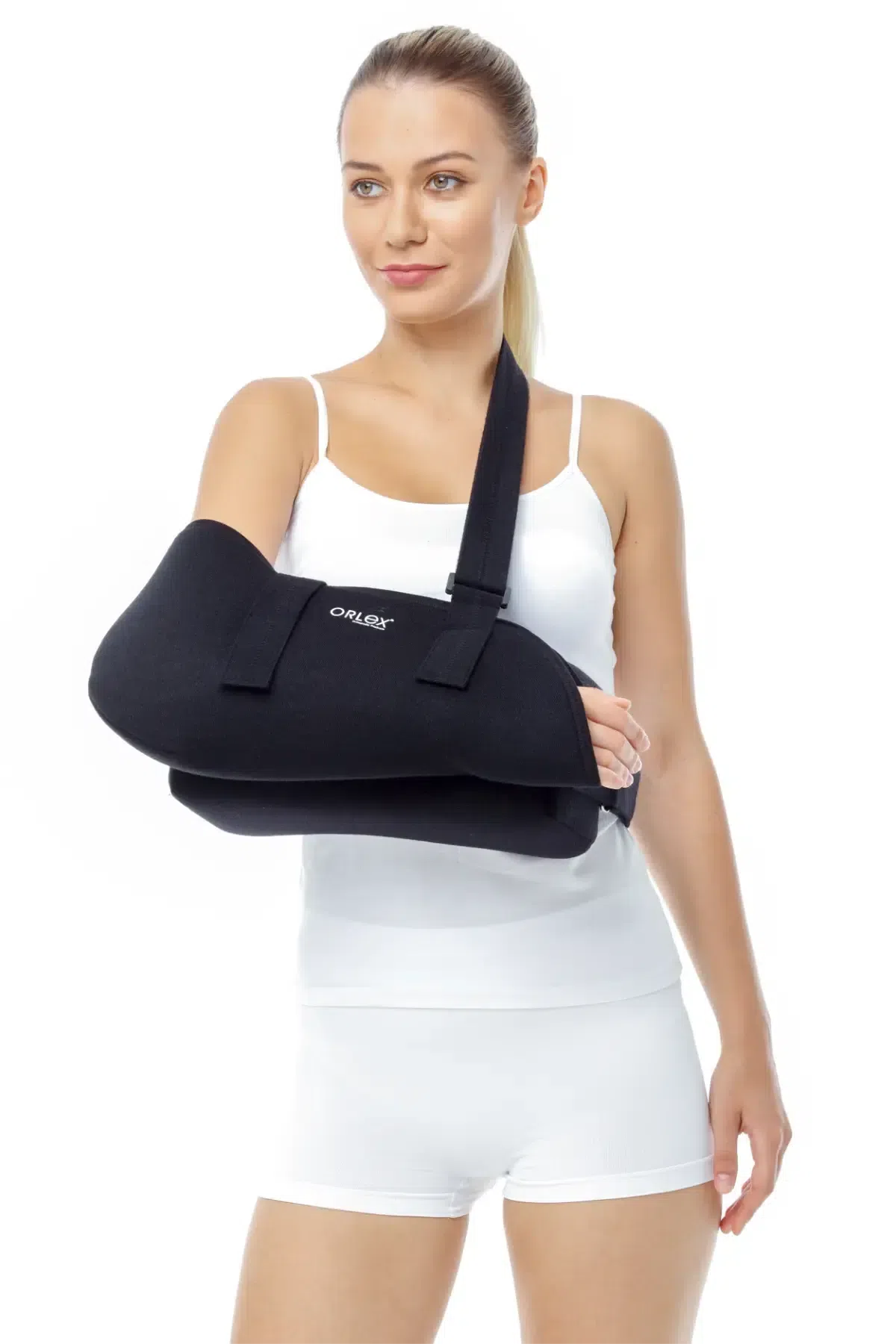 Dampigo ORX-KL316, 30 derece yastıklı kol askısı (siyah, standart). Kolu 30 derece açıyla destekler, omuz ve üst kolun sabitlenmesine yardımcı olur, yastıklı tasarımı sayesinde konforlu kullanım sunar.