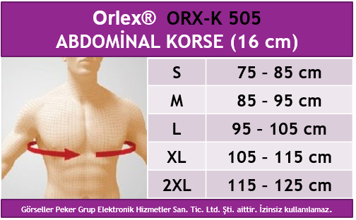 Dampigo ORX-K505 Abdominal Korse (16 cm), beden tablosu