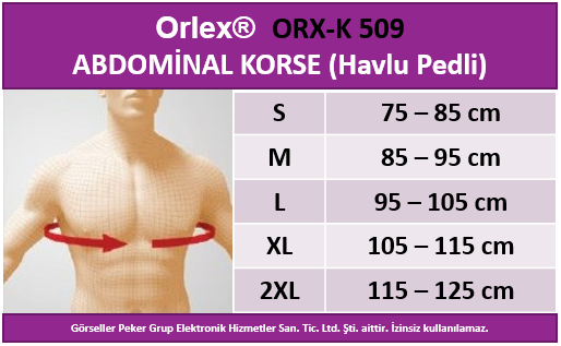 Dampigo ORX-K509 Abdominal Korse (Havlu Pedli), beden tablosu