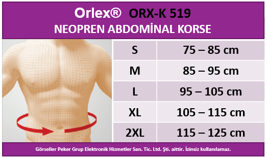 Dampigo ORX-K519 Neopren Abdominal Korse, beden tablosu