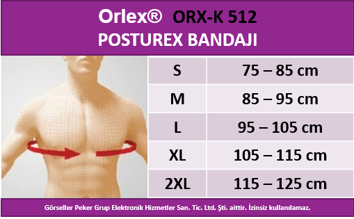 Dampigo ORX-K512 Posturex Bandajı, beden tablosu